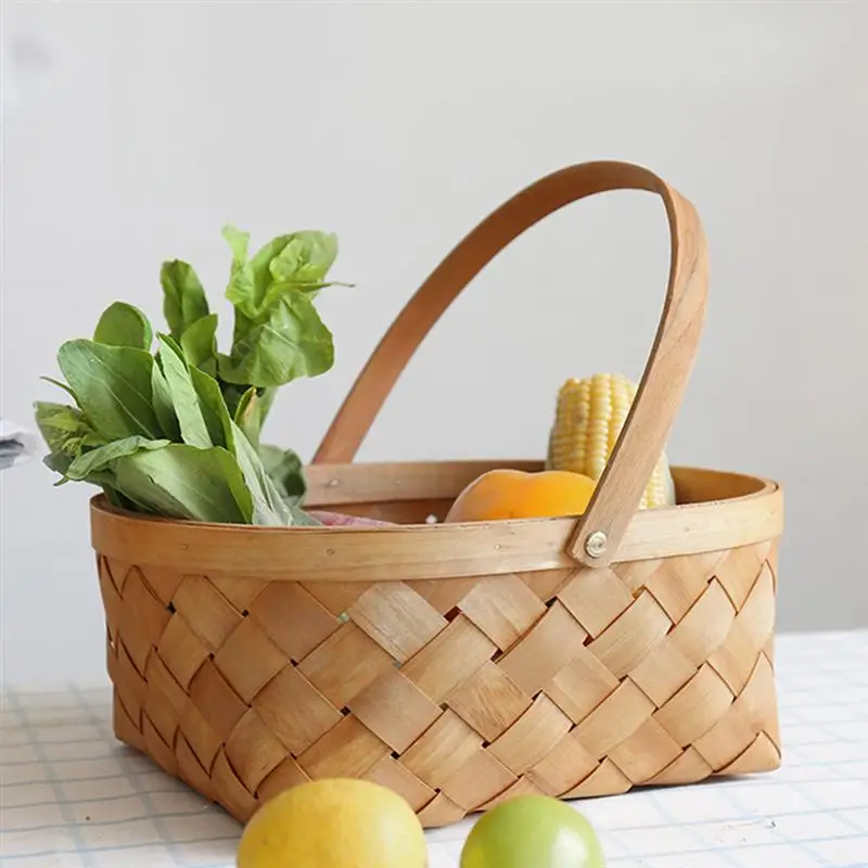 Korb Lagerung Woven Wicker Mit Körbe Griff Container Holz Picknick Rattan Kleine Blume Griffe Tragbare Haushaltswaren Obst