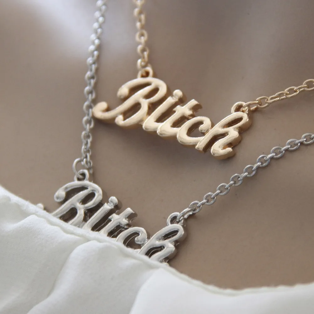 high qualit fashion jewelry items alphabet letter Bitch Pendant Necklace For Women Girls bijoux femme