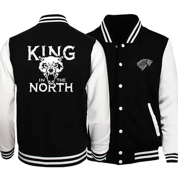 

Men game of Thrones print popular baseball uniform color matching collar plus velvet jacket 2019 winter hip hop long sleeve coat