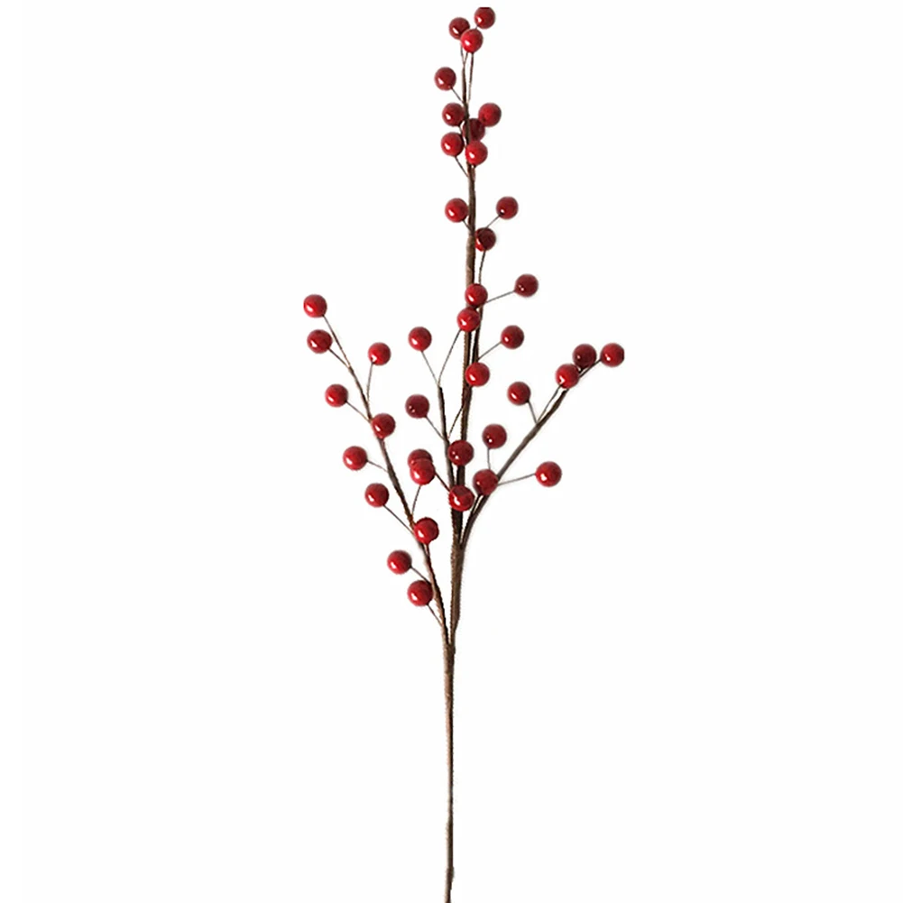1 шт., искусственный цветок, Рождественский красный стебель с ягодами, декоративный цветок, ветка, свадьба, праздник, вечерние, свадебные украшения, цветок - Цвет: Red
