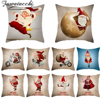 

Fuwatacchi Cushion Covers Christmas Gift Cute Cartoon Santa Claus Pillow Cover for Sofa Home Decoration Throw Pillowcases 45x45