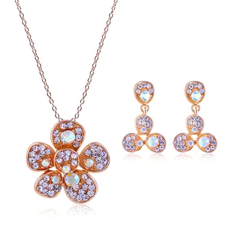 

GU24 Plum blossom crystal alloy electroplating earrings necklace set set alloy earrings necklace bridal jewelry set