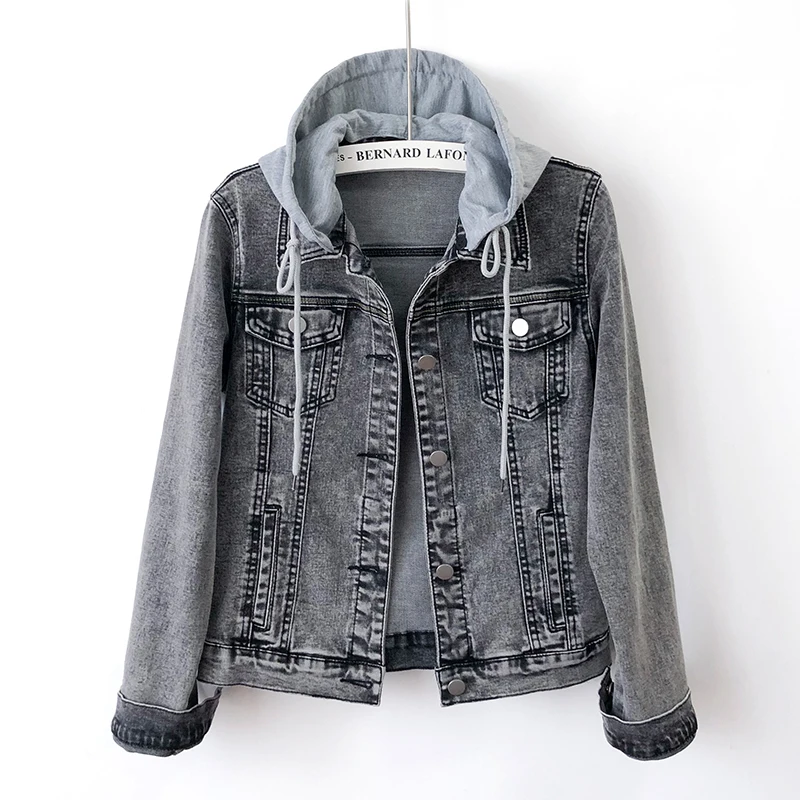 Autumn Vintage Washed Dark gray Denim jacket Women Slim Short Harajuku
