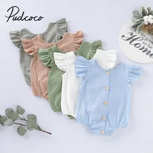 Pudcoco/Летняя одежда для маленьких девочек и мальчиков; боди; Однотонный комбинезон с оборками и короткими рукавами; топы; комбинезоны