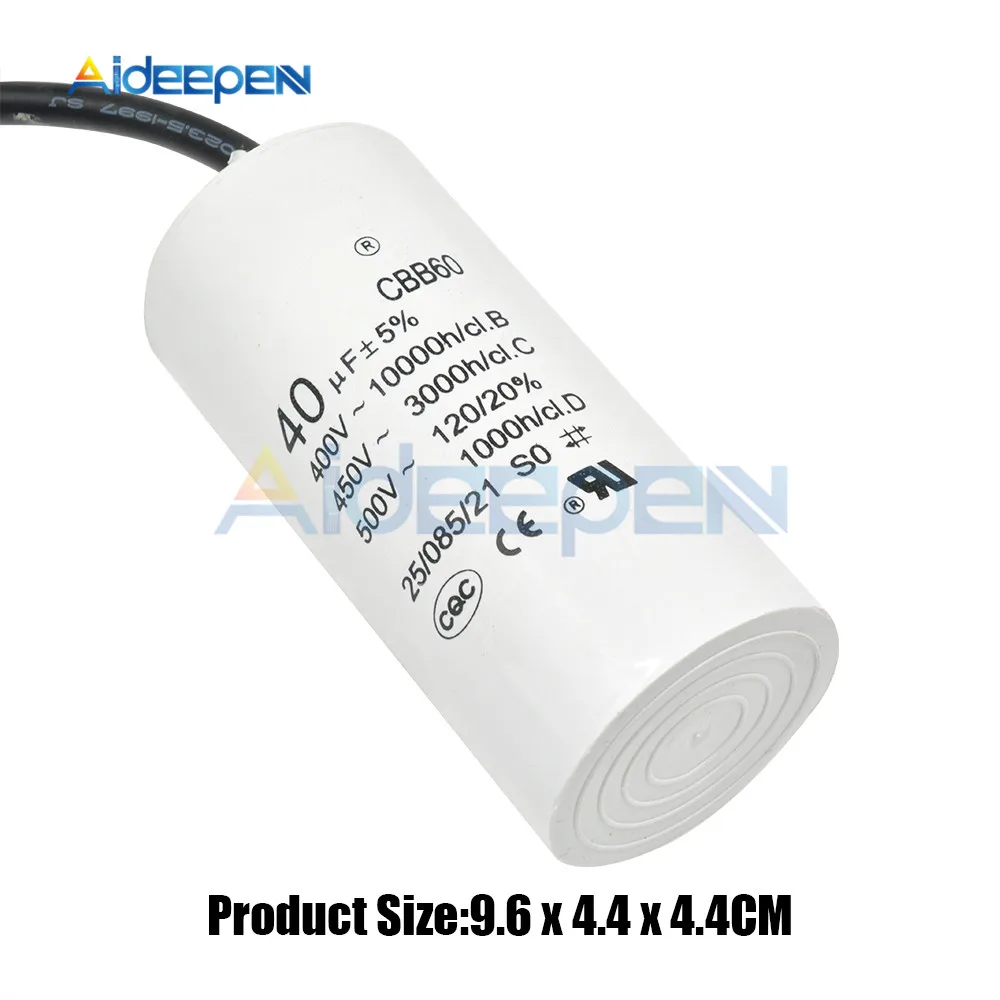 

450V 40UF CBB60 Polypropylene Film Capacitor AC Motor Run Capacitors 400-500V AC for Fridge Washing Machine