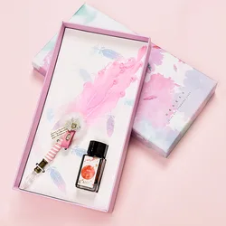 Ensemble de stylos à encre en verre, plumes, fait à la main, créatif, boîte cadeau, papeterie d'encre en cristal, cadeau, fournitures d'art 