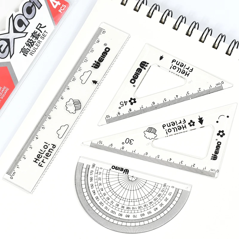 Mice Simple Wind Set Ruler For Primary And Middle School Students Drawing Set Ruler Students 4-Piece M-1919