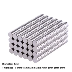 20pcs Φ 5mm Round Neodymium Magnets Mini Magnet Disc Thickness 1/1.5/2/3/4/5/6/8mm Rare Earth Strong Permanent Magnet N35