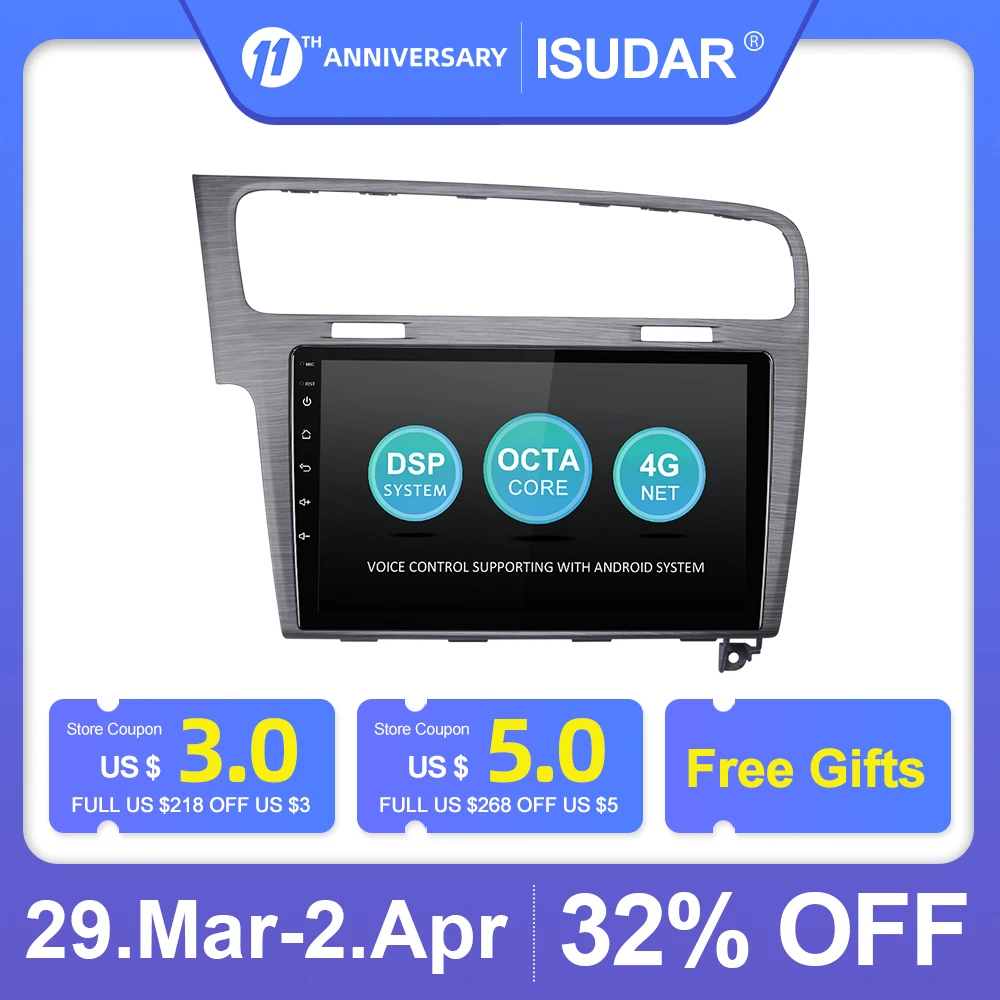US $148.90 ISUDAR V57S Car Radio For VWVolkswagenGolf 7 2 Din Android Autoradio Multimedia GPS DVR Camera RAM 2GB ROM 32GB Radio IPS FM