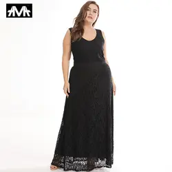 А, М. А. Плюс размер XL-3XL длинное платье для женщин черное с круглым вырезом без рукавов Кружевное модное женское платье Элегантное открытое