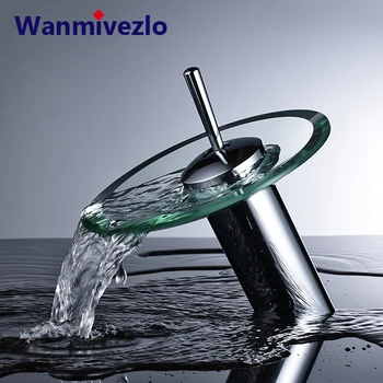 Rubinetto per lavabo da bagno a cascata in vetro colorato Rubinetto per lavabo cromato Rubinetto per lavabo monocomando Miscelatore rotondo montato su piano 1