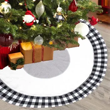 

48inch Christmas Tree Skirt Knitted Lattice Floor Mat Cover Ornament Xmas Decor M68E