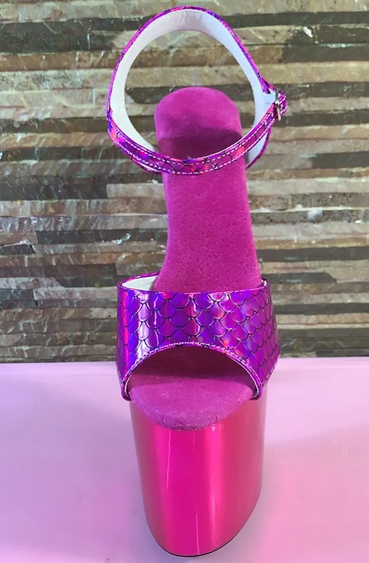 Eight-inch banquet stage shoes, rose, fishscale uppers, electroplated soles 20cm slim sexy models, dance shoes