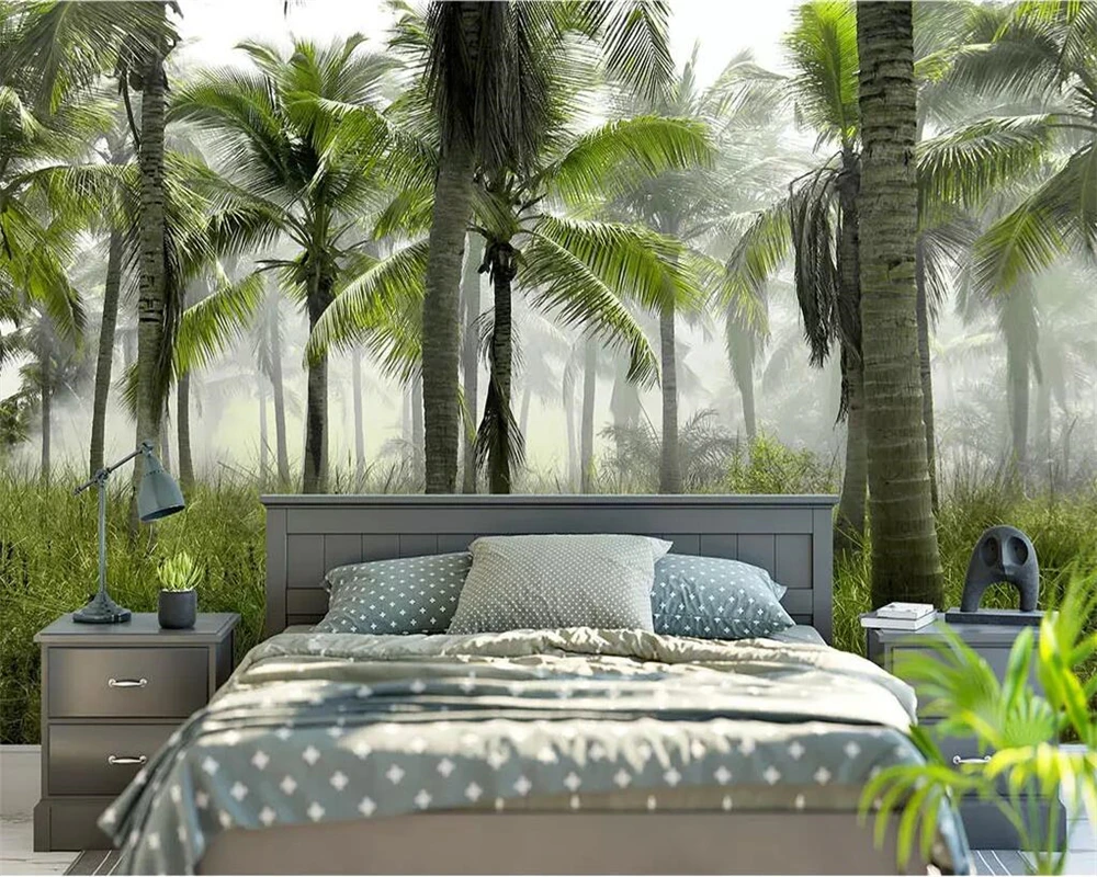 

Drop Shipping Custom Large Wallpaper Mural European Coconut Tree Living Room Backdrop Hotel Restaurant Mural 3d Papel De Parede