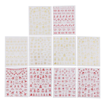 

3D Nail Art Christmas Slider Wraps Snowflake Elk Santa Adhesive Flame Sticker Red Gold Manicure Nails Designs