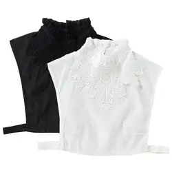 Для женщин блузка для девочек поддельные с воротником-стойкой и рюшами крючком с цветочной кружевой аппликацией Декор однотонные Цвет