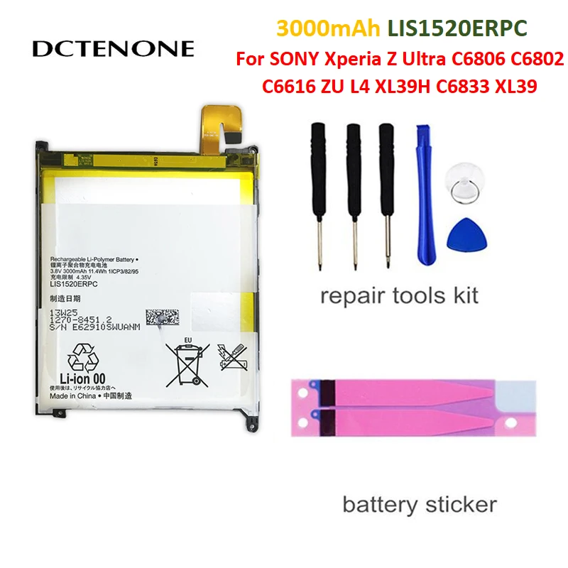 

DCTENONE Replacement Phone Battery For SONY XL39h Xperia Z Ultra C6802 Togari L4 ZU C6833 LIS1520ERPC Genuine Battery 3000mAh