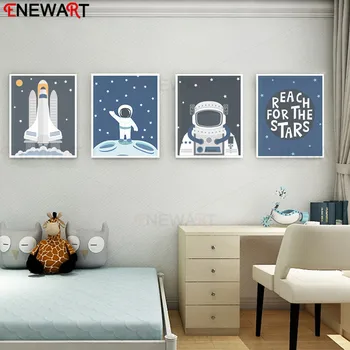 

Kids Room Decor Nursery Room Reach for The Stars Wall Poster Astronaut Pictures No Frame Lovertiful Art Study Decoration