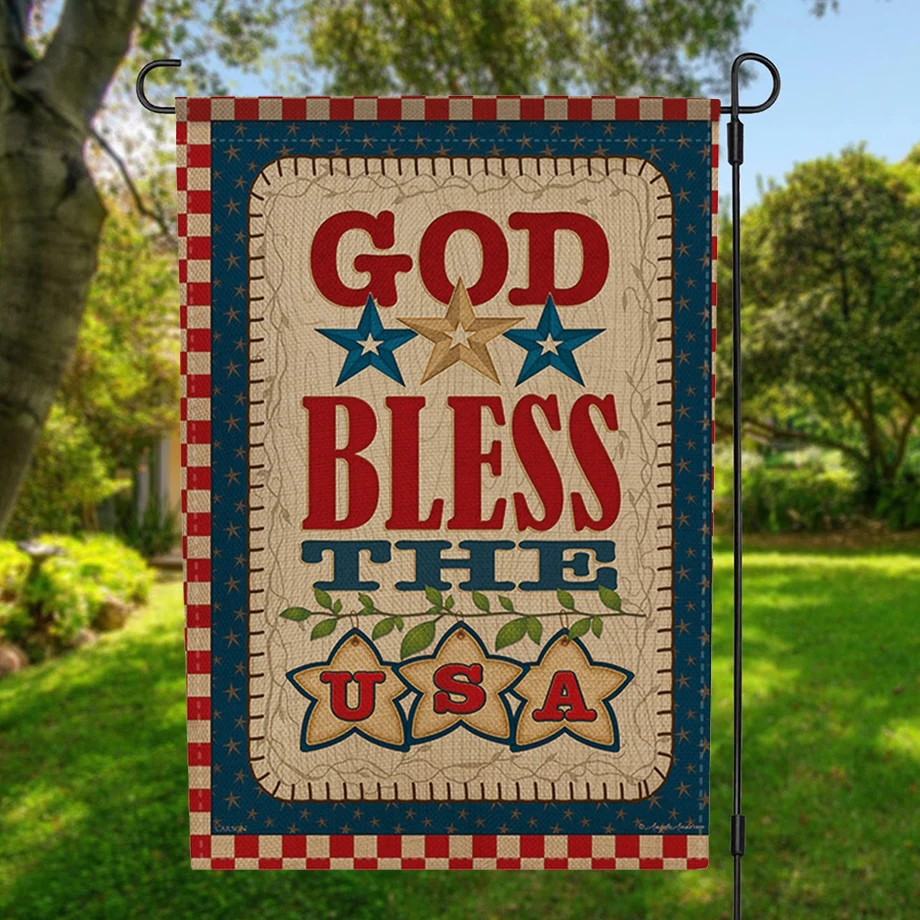 Double-Sided God Bless the USA Garden Flag Banner with Windproof Rubber Stopper and Clip 12.5''x18.5'' 32x47cm | Дом и сад