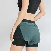 Женские шорты для йоги с высокой талией двухслойные боковые сетчатые анти-легкие спортивные быстросохнущие тянущиеся для фитнеса шорты