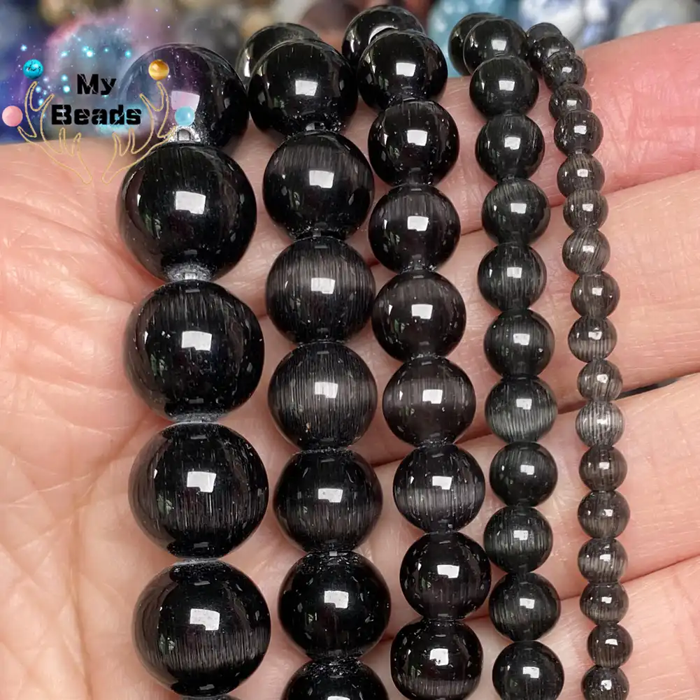 Perles De Pierre D Oeil De Chat Noir Naturel Pour La Fabrication De Bijoux Bricolage Femmes Collier Bracelet Breloque 4 6 8 10 12mm 15 Perles En Vrac De Verre Rond Aliexpress