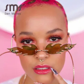 

New Fashion Rimless Flame Sunglasses Men Women 2019 Metal Frameless Trend Cat Eye Sunglasses Small Mirror Sun Glasses UV400