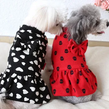 

Pet Bowknot Cotton Dress Dog For Girls Warm Dog Clothes Button Sleeveless Costume Dog Dress For Pet Dog For Autumn And Winter