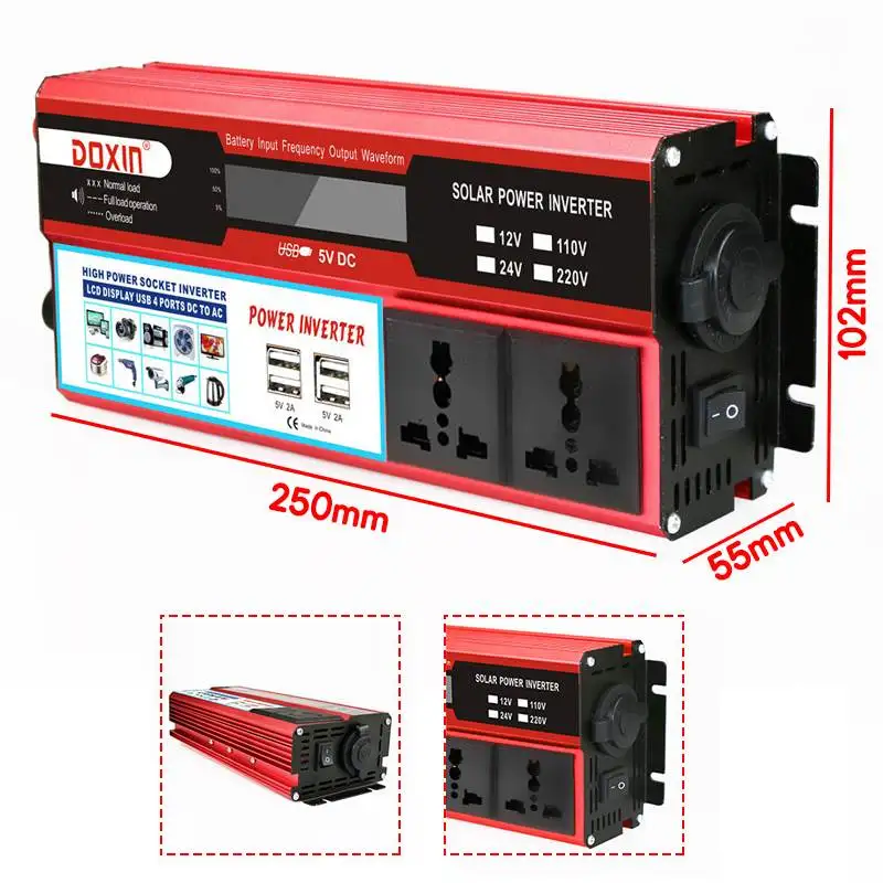  Eficiente 4 USB 6000W DC12/24 V a AC220V pantalla LCD coche inversor cargador convertidor adaptador