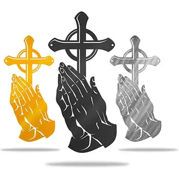 

24*13 Cm Praying Hands Jesus Cross Decal Sticker Peaceful Praying Hands Wall Decoration With Faith Cross Home Decor Dropship