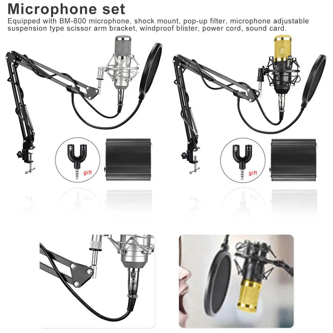 

Recording karaoke with Phantom Power BM800 Professional Condenser Microphone set for Computer Audio Studio Vocal