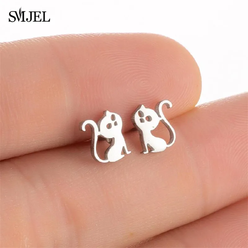 Kleine Cartoon Tier Kitty Ohr stecker für Frauen Mode Edelstahl Kätzchen Katze Hund Pfote Ohrring Eule Biene Schmuck Geschenke – Detail 25