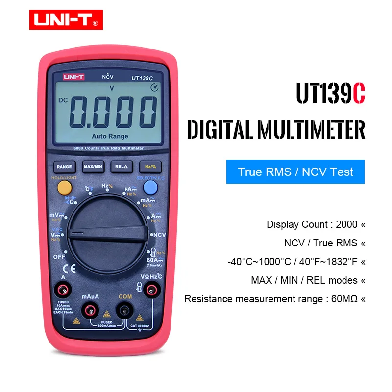 

UNI-T UT139C Digital MultimeterTrue RMS Meter Handheld Tester 6000 Count Auto Range Voltmeter Temperature Test Free Shipping