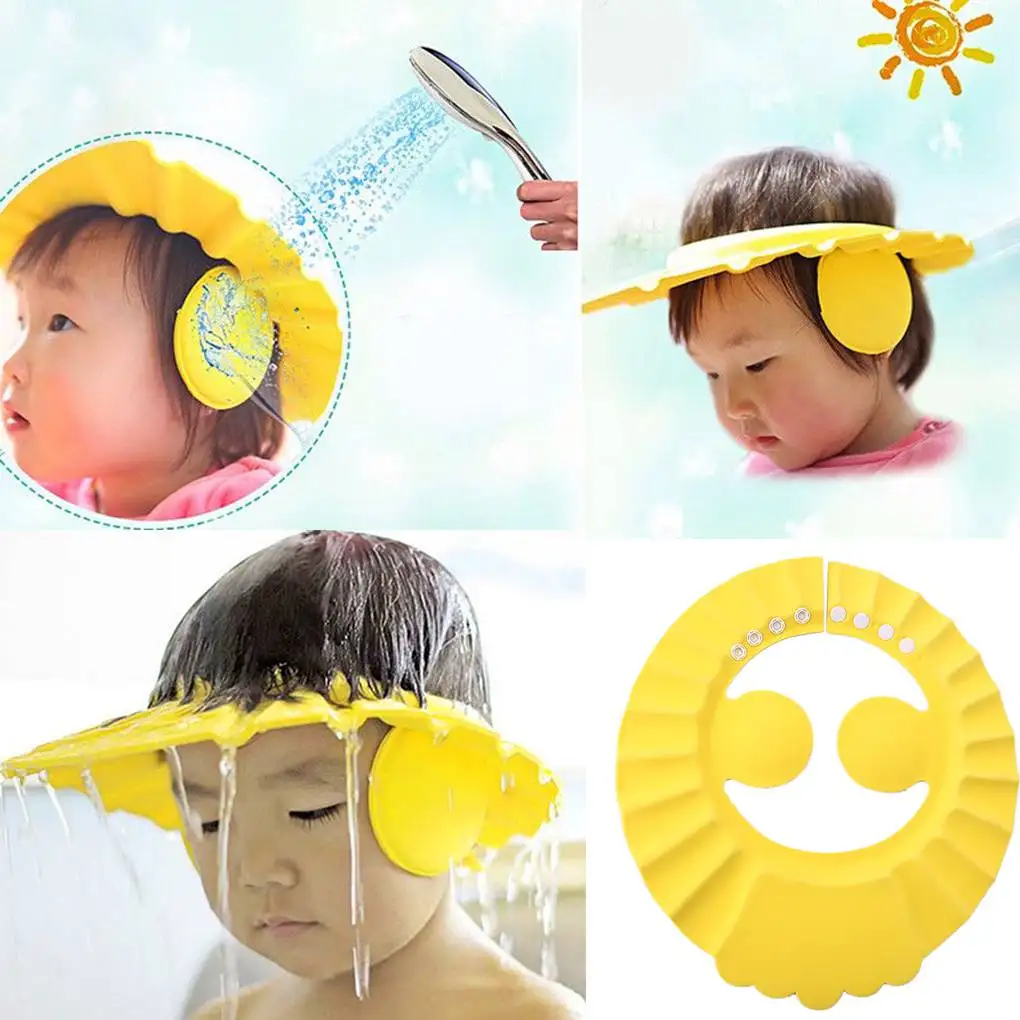 Детская шапочка для душа s, кепка для мытья волос, детский козырек для ванной, регулируемая защита, водонепроницаемая, защита ушей, детские шапки для младенцев