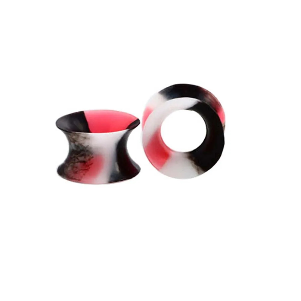 Red Black White 1 пара силиконовых двойных расклешенных пустотелых ушей, тоннелей, Растяжитель, серьги, Надеваемые На ушной хрящ, пирсинг, ювелирные изделия для тела - Окраска металла: Red Black White