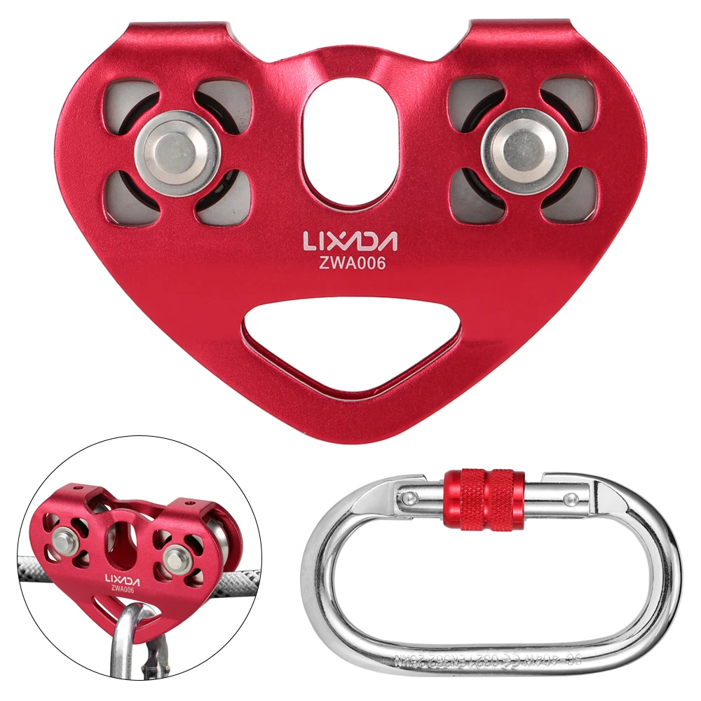 Lixada 30KN Zip Line Cable Trolley Outdoor Climbing Hauling Zipline Fast Speed Dual Pulley with 25kN Screw Locking Carabiner | Спорт и