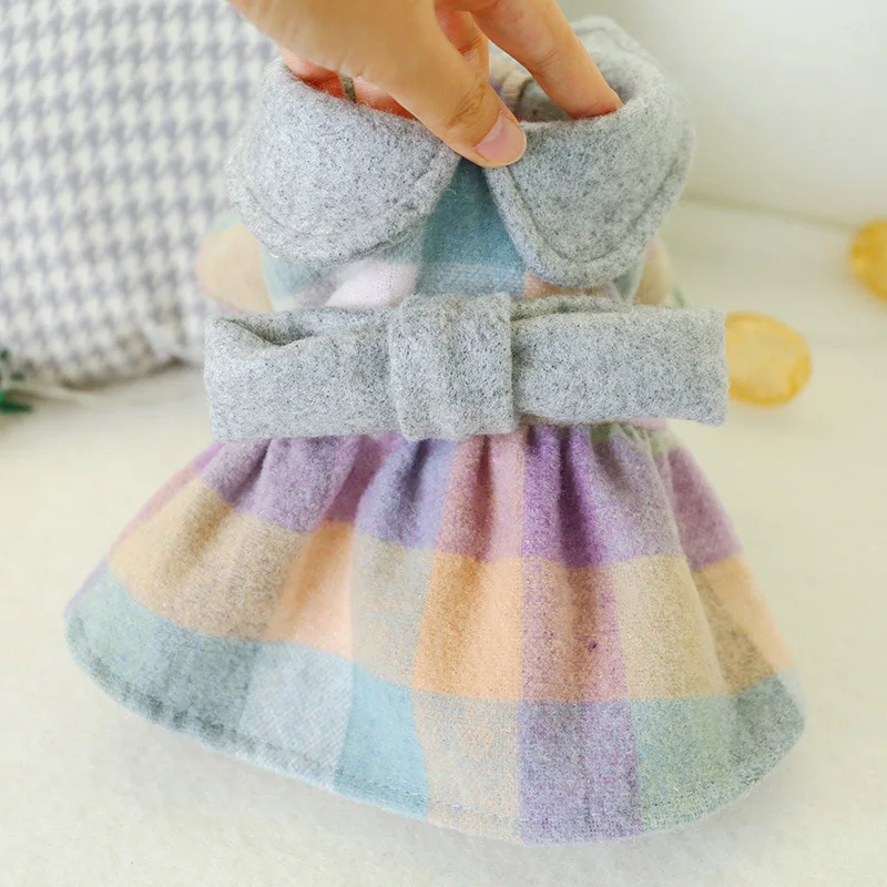 Клетчатое собачье платье для куклы с воротником осень зима собачья юбка roupa cachorro Puppy Bichon Teddy Чихуахуа цветное кошачье платье XS s m l xl