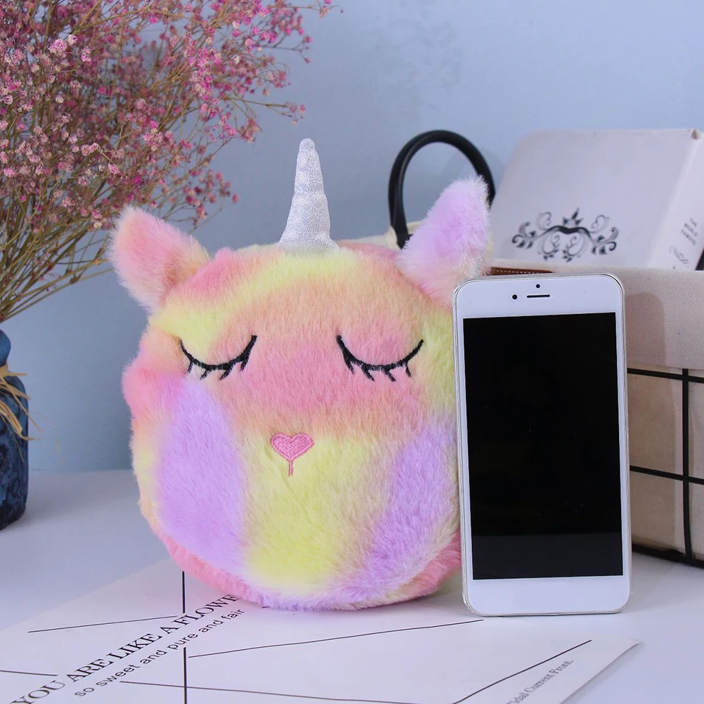 Mini Cartoon Kids Plush Purse Bag Zipper Closure Shoulder Bag Messenger Bag Plush Purse Bag Headphone Pouch For Girl Gifts