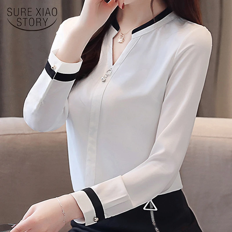 

fashion chiffon blouse shirt Vcollar office work white blouse womens tops and blouses ladies long shirt feminine blouses 2430 50