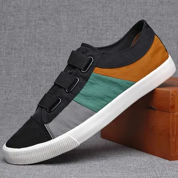 

Breathable Men's Canvas Vulcanize Shoes Summer Elastic Band Casual Shoes Fashion Men Cloth Loafer Shoe All-match Flat Shoes