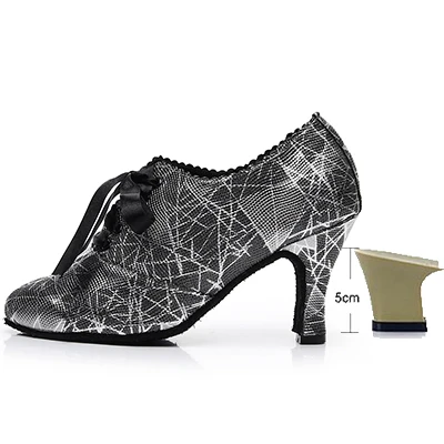 Женская обувь для латинских танцев; Цвет черный, серебристый; женская обувь с мягкой подошвой для бальных танцев, танго; Танцевальная обувь на высоком каблуке с резиновой подошвой для сальсы - Цвет: rubber sole -5cm