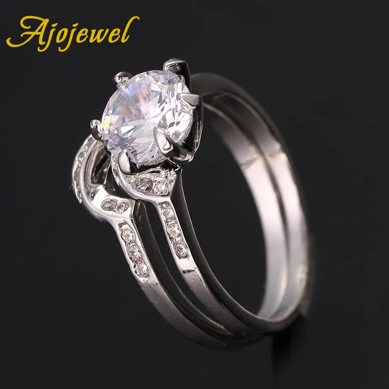 Ajojewel, прозрачный циркон, кристалл, набор колец для женщин, серебряный цвет, Женское кольцо, опт, Bague Femme