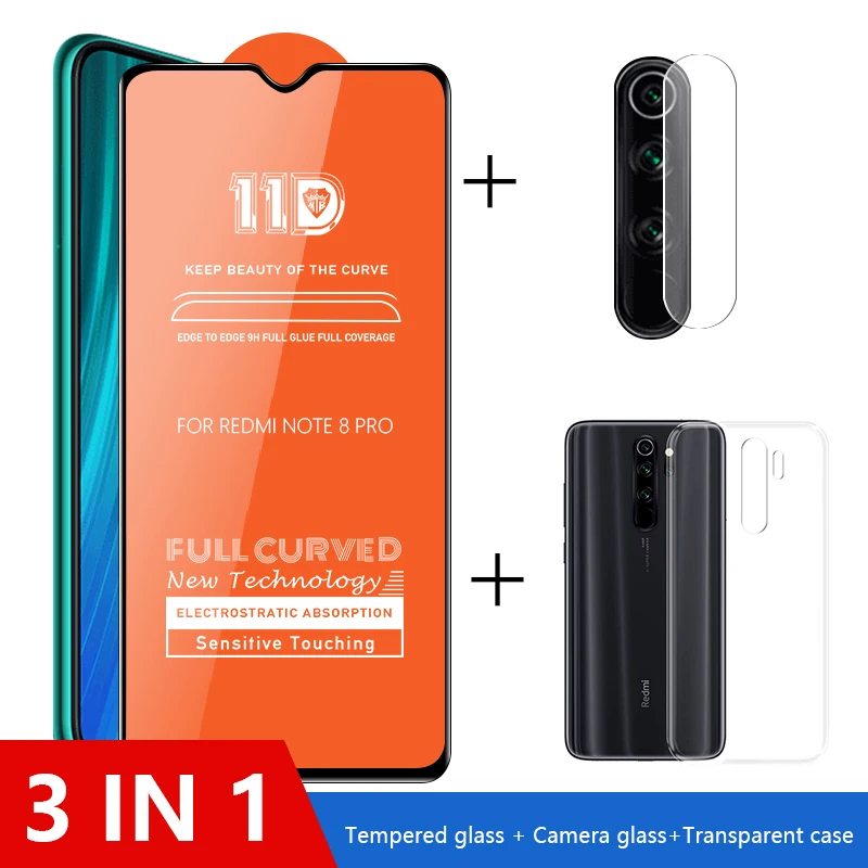 Чехол 3 в 1 + Защитное стекло для redmi note 8 7 pro защита экрана объектива камеры xiomi
