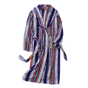 

ZDFURS*Winter warm flannel Couples kimono robes fashion striped long sleeve casual kimono japanese bathrobes women