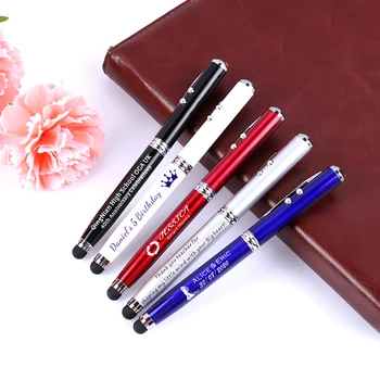 

1000pcs/lot 4in1 Power Point Red Laser Pointer Teaching Tool LED Light Ballpoint Pen Stylus For iPhone Ipad 1 2 Samsung Portable