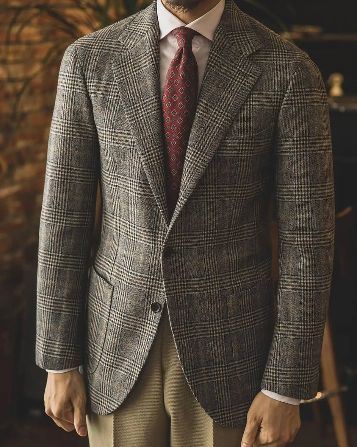 

Мужской Клетчатый костюм, однобортный пиджак с длинным рукавом в английском стиле, зима 2021