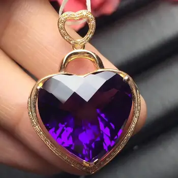 

Fine Jewelry Gold 18K PENDANT Real 18K Gold 100% Natural Uruguay Amethyst Gemstone Pendant Necklace