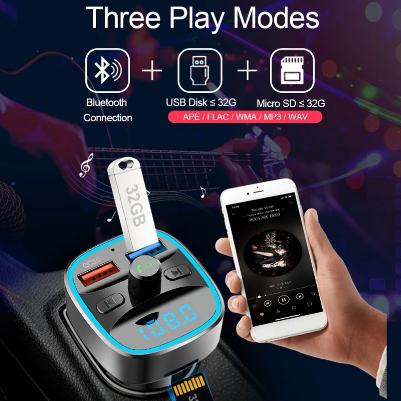 Bluetooth fm передатчик для автомобиля беспроводной радио автомобильный адаптер с QC3.0