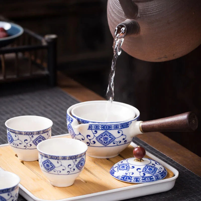 Ounona porcellana cinese Kung Fu Tea set da viaggio set da tè in porcellana Gong fu Tea Ware con una teiera   4 tazze + borsa da viaggio  nero 