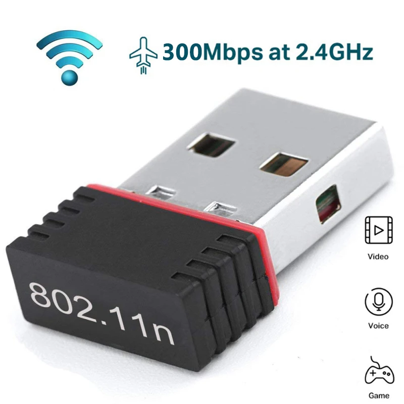 Mini adaptador WiFi USB de 300Mbps, adaptador WiFi para PC, USB, Dongle, tarjeta de red de 2,4G, Antena, receptor DSSS, 150 M|Conectores y cables de ordenador| - AliExpress