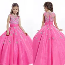 Новое поступление; Розовое Бальное Платье; Платья с цветочным узором для девочек; Детские нарядные платья с круглым вырезом и рукавами-крылышками и кристаллами; платья для рождественской вечеринки